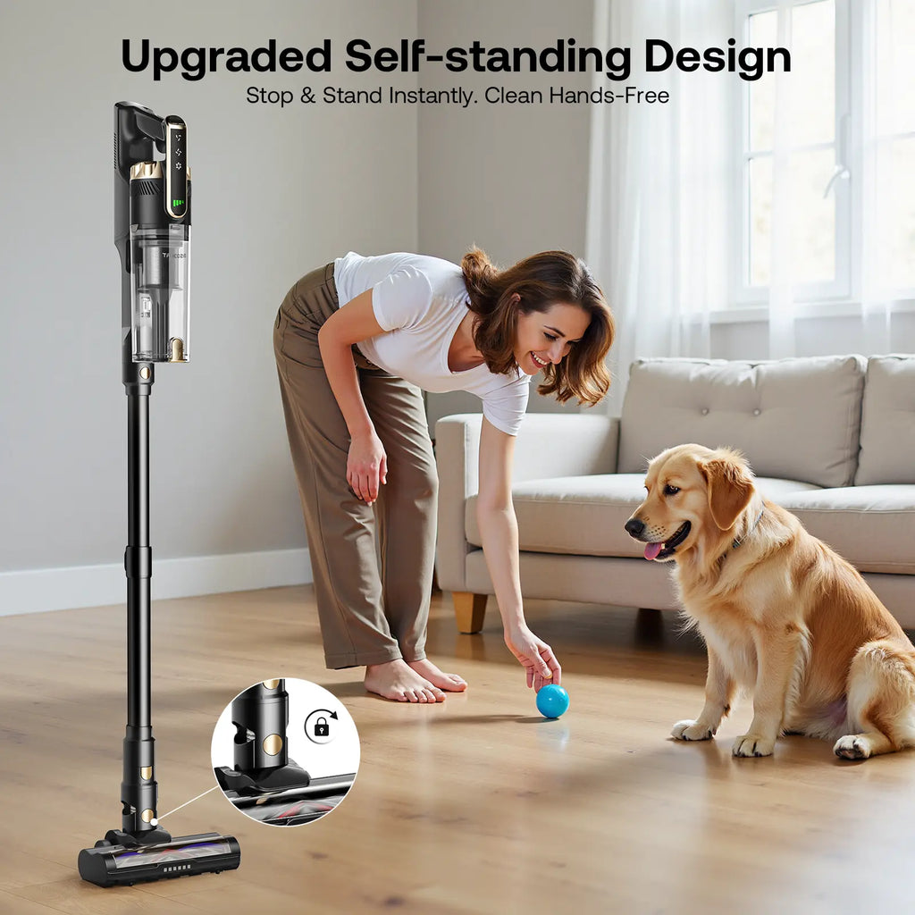 Cordless Stick Vacuum Cleaner with Self-Standing Design, Green LED Light & 50-Min Runtime