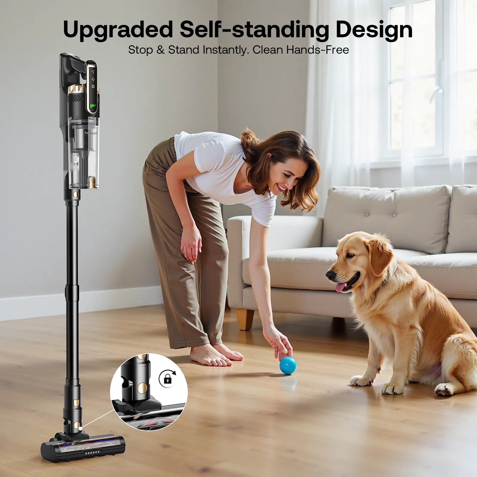 Cordless Stick Vacuum Cleaner with Self-Standing Design, Green LED Light & 50-Min Runtime