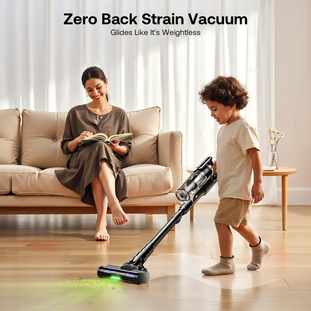 Cordless Stick Vacuum Cleaner with Self-Standing Design, Green LED Light & 50-Min Runtime