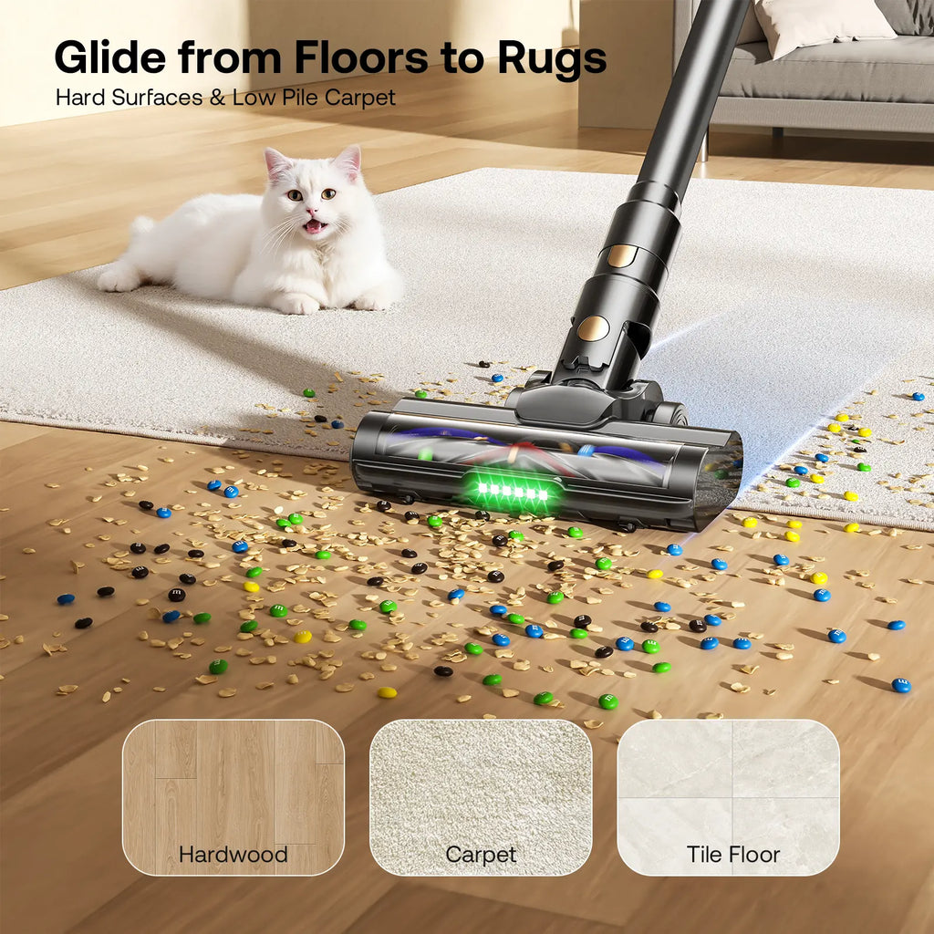 Cordless Stick Vacuum Cleaner with Self-Standing Design, Green LED Light & 50-Min Runtime