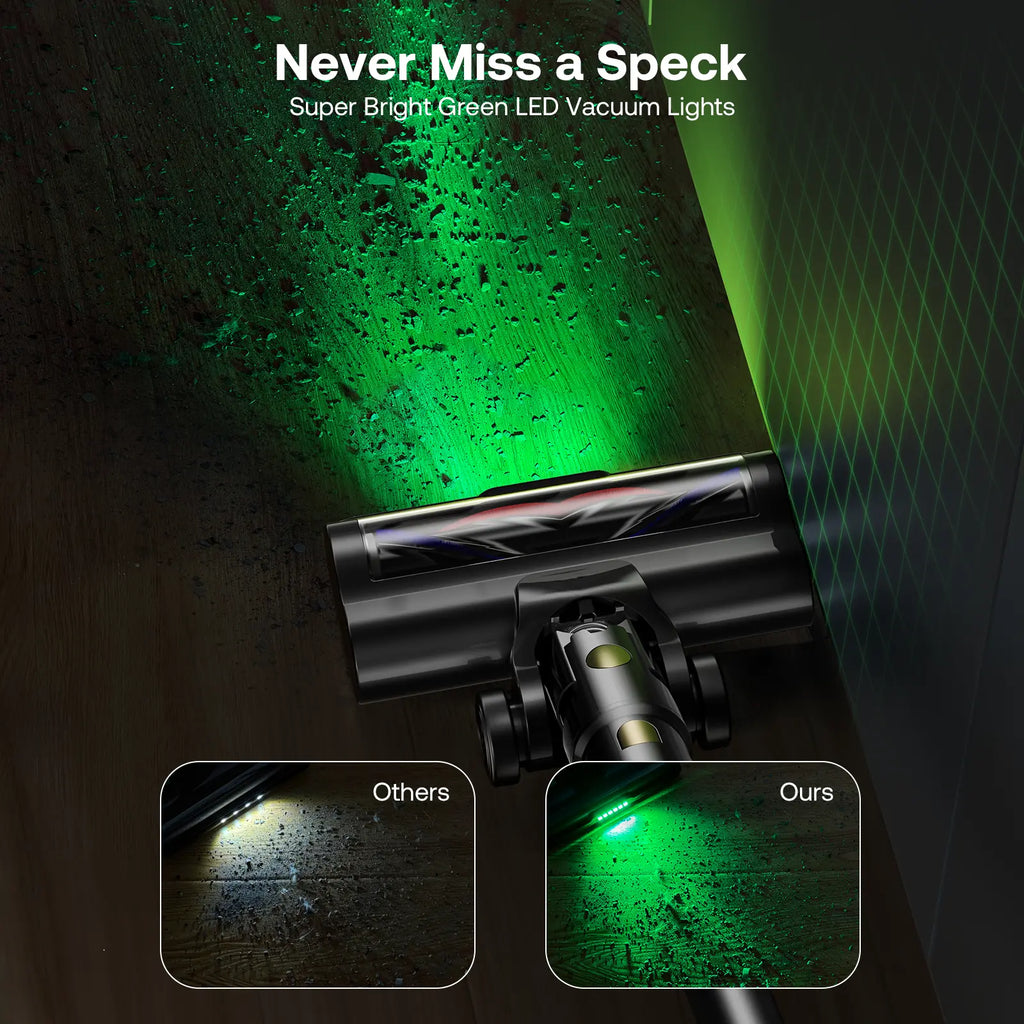 Cordless Stick Vacuum Cleaner with Self-Standing Design, Green LED Light & 50-Min Runtime