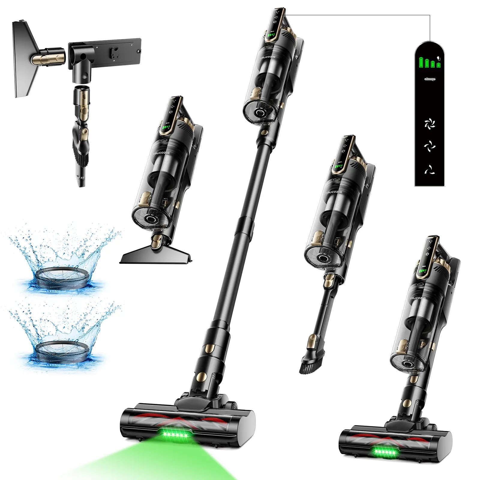 Cordless Stick Vacuum Cleaner with Self-Standing Design, Green LED Light & 50-Min Runtime