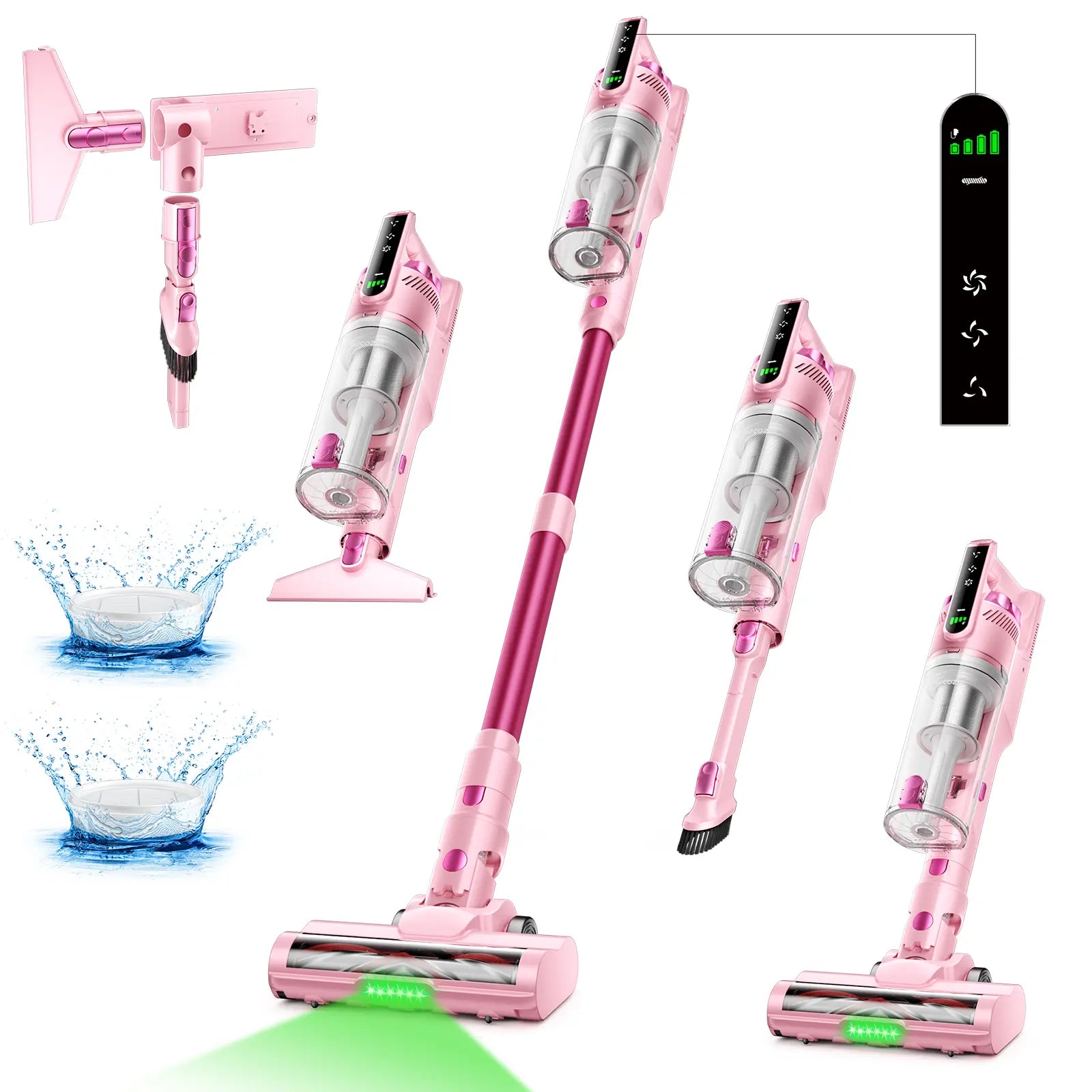 Cordless Stick Vacuum Cleaner with Self-Standing Design, Green LED Light & 50-Min Runtime