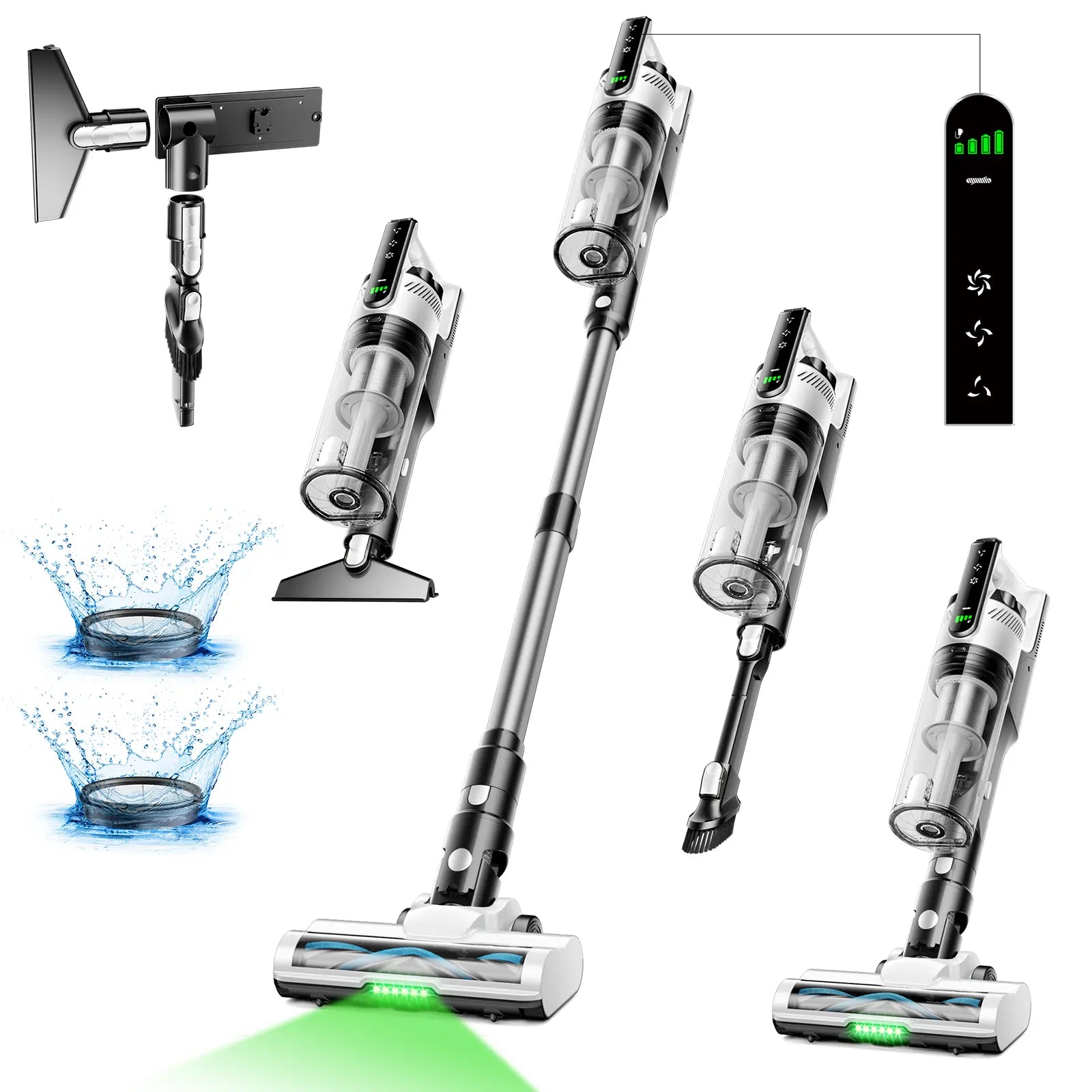 Cordless Stick Vacuum Cleaner with Self-Standing Design, Green LED Light & 50-Min Runtime