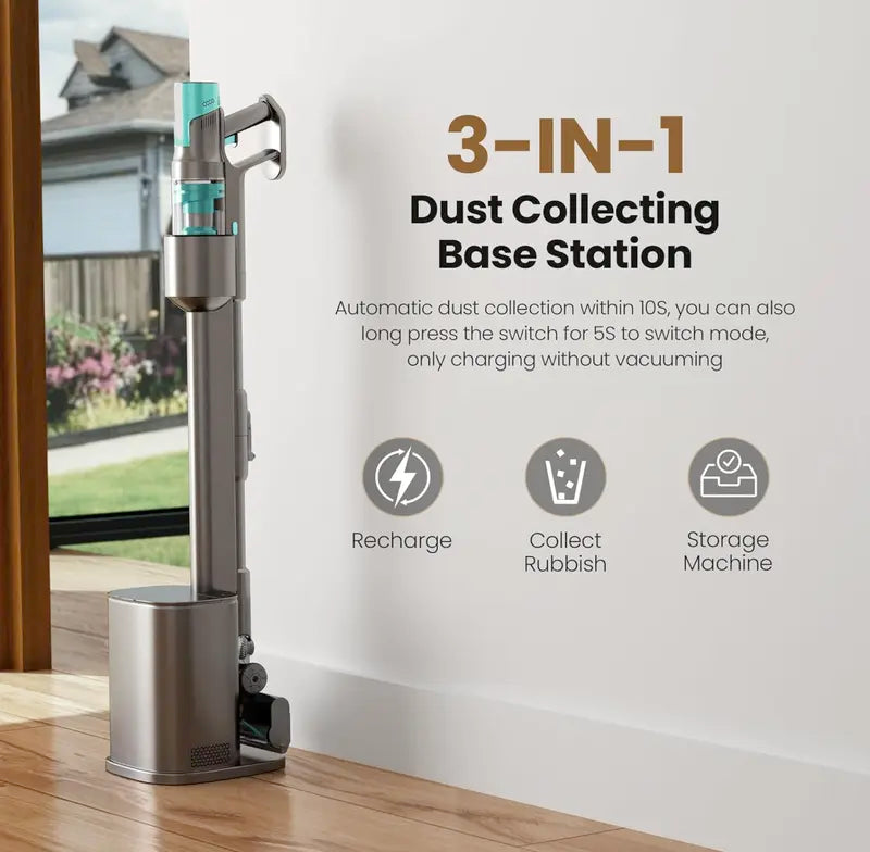 3-in-1 Cordless Stick Vacuum Cleaner with Self-Emptying Dust System, 25KPa Suction & Bendable Handle