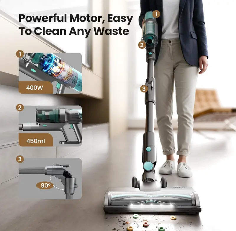 3-in-1 Cordless Stick Vacuum Cleaner with Self-Emptying Dust System, 25KPa Suction & Bendable Handle