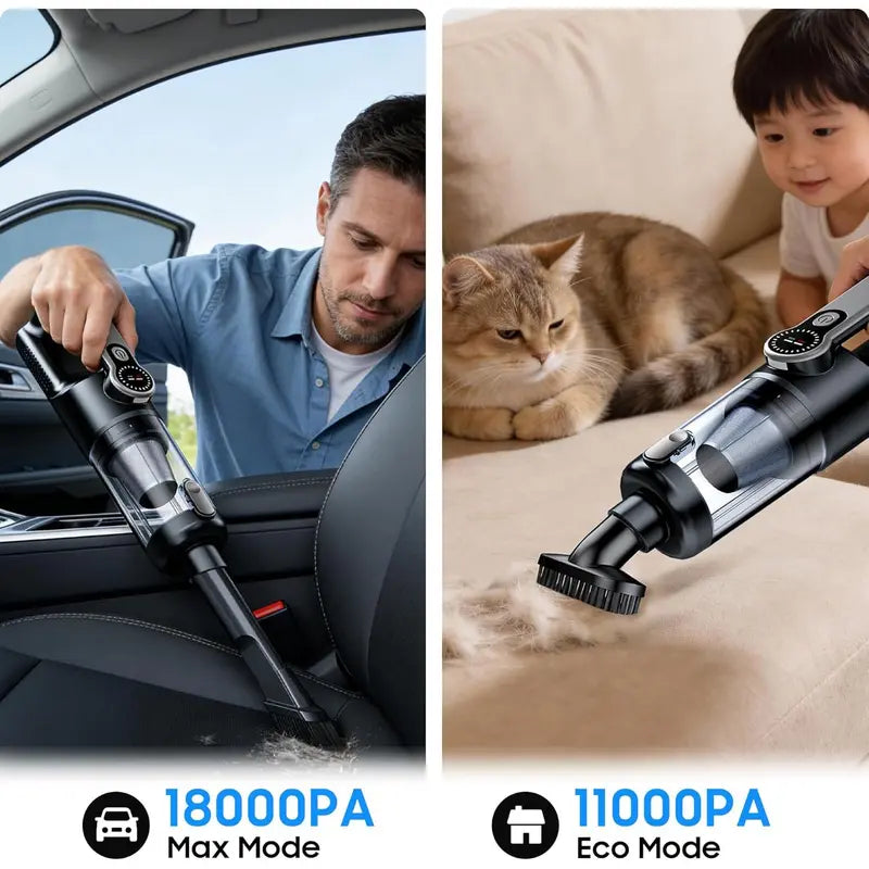 Cordless Handheld Vacuum Cleaner for Car Interior & Home – Portable Mini Vacuum with LED Light & Attachments